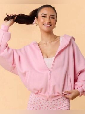 NWT! Blogilates Women's Marshmallow Full Zip Hooded Sweatshirt Light Pink Small